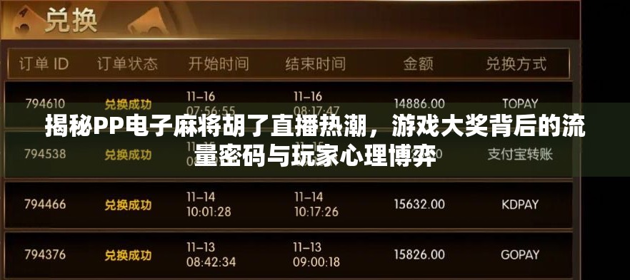 揭秘PP电子麻将胡了直播热潮，游戏大奖背后的流量密码与玩家心理博弈